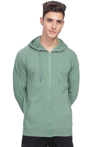 ADRO Men's Cotton Neck Hooded Sweatshirt (ZHH-24-PLN-PT_Pista
