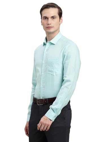 Turtle Men Mint Green Slim Fit Solid Pure Linen Formal Shirt