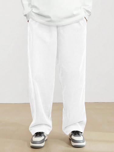 SHIENZY Mens Relaxed Sweatpants (1649_Corduroy Pant_White