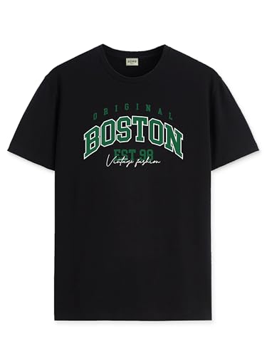 ADRO Mens Printed T Shirt - Premium Cotton Graphic Printed Tshirt - Black T-Shirt - RN24-BOST-BL-XL