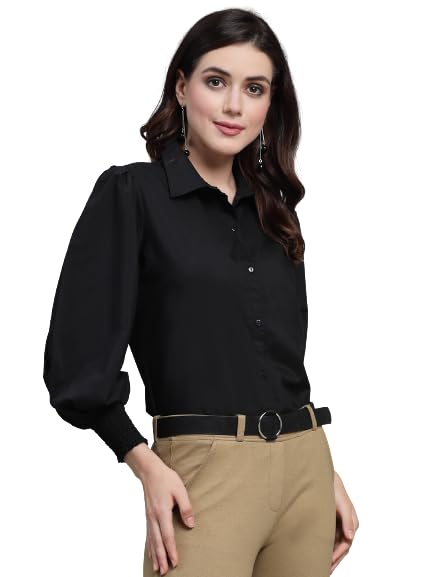 Style Quotient Women Solid Black Polycotton Regular Formal Shirt