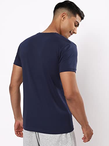 Bewakoof MenS Graphic Print Regular Fit Half Sleeve Round Neck Cotton T-Shirt Blue