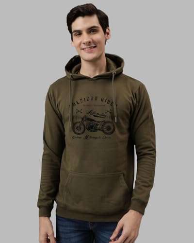 ADRO Men's Hoodie - Printed Cotton Hoodie, Size 34, Green Olive, Model H24-AME-OL