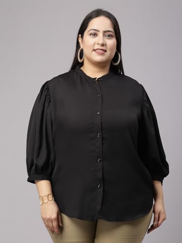 Style Quotient Womens Black Regular Fit Mandarin Collar Formal Shirt