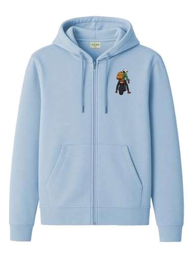 ADRO Mens Regular Fit Sky Blue Zip-Up Hoodie for Man | 320 GSM Cotton Poly Fleece Zipper Sweatshirt with Soft Fabric & Printed H