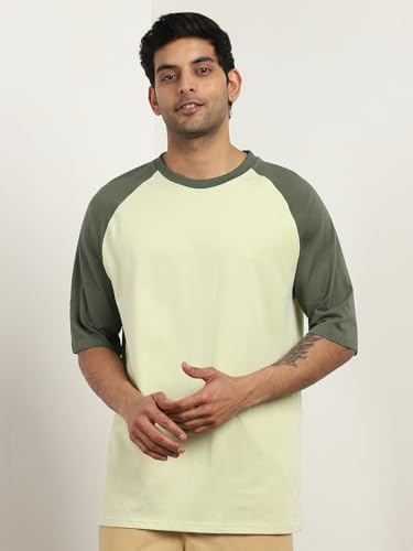 Nobero MenS Colorblock Oversized Fit T-Shirt (1M-Twts-R0103-Bl_Aloe Green