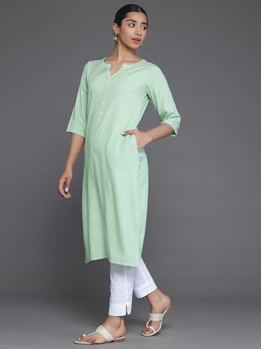 Libas WomenS Rayon Blend Woven Design Straight Kurta (26798_Green