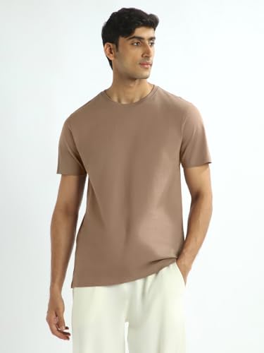 Nobero MenS Solid Regular Fit T-Shirt (1M-Twts-R0007_Taupe Gray