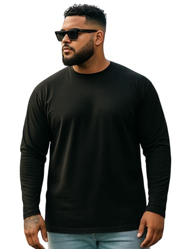 Veirdo Mens Cotton Oversized Fit Drop Shoulder Solid Core Plus Size Full Sleeve T-Shirt Blac