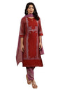 W Women Red Festive Geometric Print Viscose A-Line Kurta set with Salwar & Dupatta