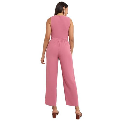 Campus Sutra Womens Salmon Pink Chic Vest Co-Ord Set for Casual Wear | Sleeveless | Polyester Fabric | V Neck Clothing Set Craf
