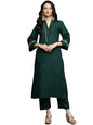 Varanga Women Green Mandarin Collar Thread Embroidered With Pleate Deatialing Kurta Paired With Bottom