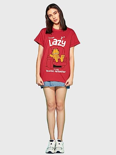 Bewakoof X Official Garfield Merchandise WomenS Selective Participation Graphic Printed 100% Cotton T-Shirt - Boyfriend Fit, Ro