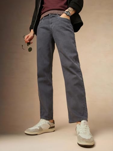 Dennis Lingo Men Relaxed Fit Cotton Solid Jeans Grey