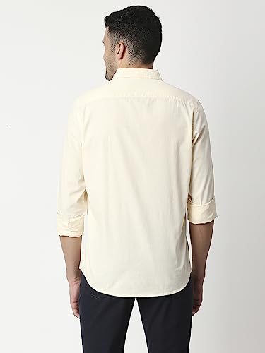 Thomas Scott Mens Solid Slim Fit 100% Cotton Casual Shirt with Spread Collar and Full Sleeve Ecru