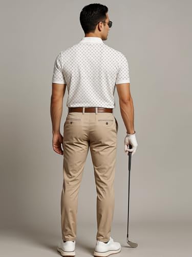 Mens Cotton Printed Polo Tshirt | 220 GSM Interlock Fabric | Slim Fit | Skin-Friendly Ink | Milk White Golf-Inspired Pattern T