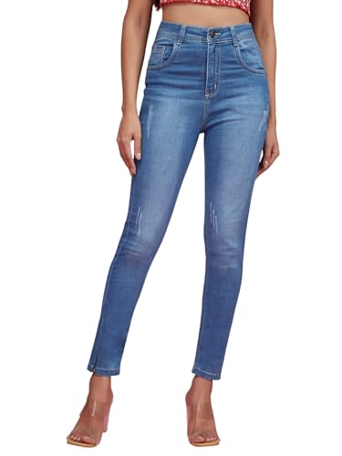 Miss Chase WomenS Skinny Fit High Rise Regular Length Zipper Detailing Scraped Stretchable Denim Jeans (Mcss19Den08-21-329-30, S