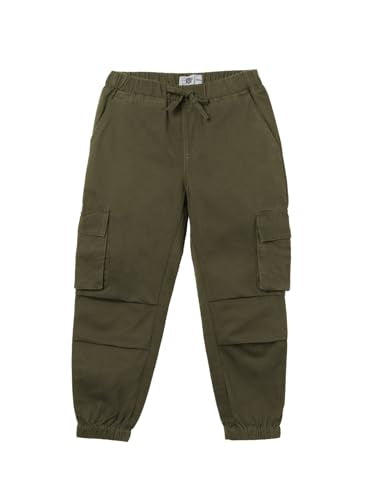 The Souled Store Solids: Olive Green Boys Drawstringed Cotton Cargo Joggers
