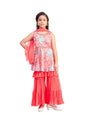 Aarika Girls Ethnic Wear Gajri Colour Floral Print/Hand Embriodery Georgette Kurti Sharara Set with Dupatta-(4-10 Years)-(SH-183