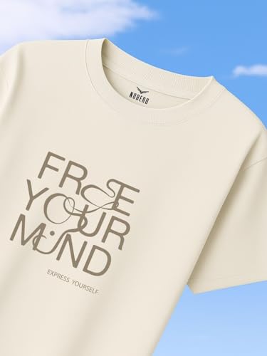 Nobero MenS Printed Oversized Fit T-Shirt (1M-Twrt-C0910-Og_Sand_1