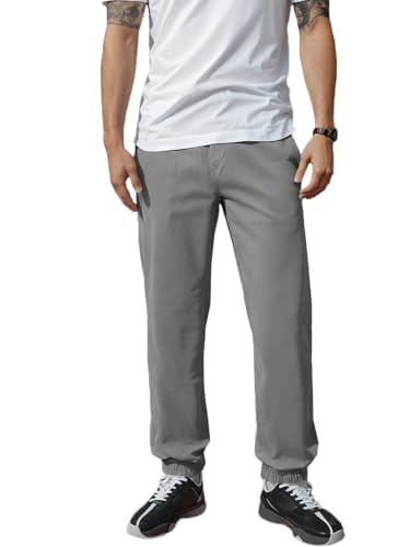 Bewakoof Mens Solid Regular Fit Cotton Blend Joggers_ 617485_ Grey_ 36