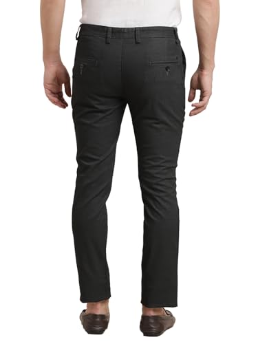 Turtle Men Cotton Stretch Black Printed Narrow Fit Casual Trouser