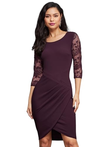 Miss Chase WomenS Self Design Round Neck 3/4Th Sleeves Bodycon Knee Length Dress (Mcss23D16-43-289-06, Dark Purple, Xl)