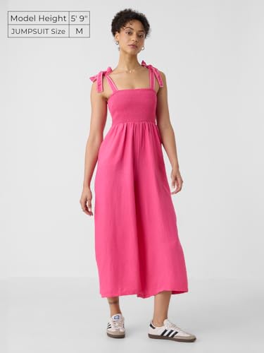 The Souled Store Textured Jumpsuit: Fuchsia Women and Girls Square Neck Sleeveless Regular Fit Polyester Jumpsuits