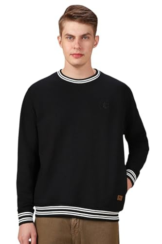 Dennis Lingo Men Solid Polycotton Regular Fit Full Sleeves Pullover Sweatshirts Black
