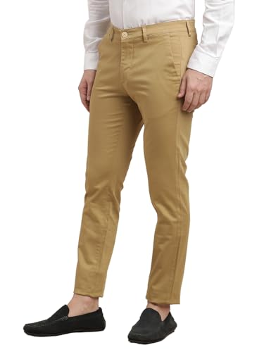 Turtle Men Cotton Stretch Narrow Fit Printed Dark Beige Flat Front Casual Trouser || Pant || Mens Trouser