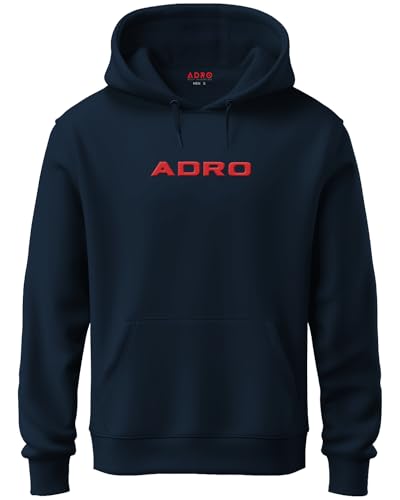 ADRO Mens Hoodies with Hail The Dragon Puff Backside Printed, 100% Cotton 340GSM. (H23-M-DRA-NB_Navy)