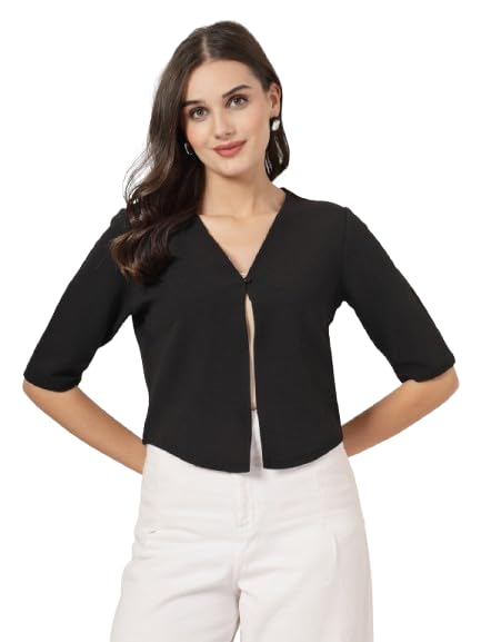 Style Quotient Women Black Solid Knit Shrug