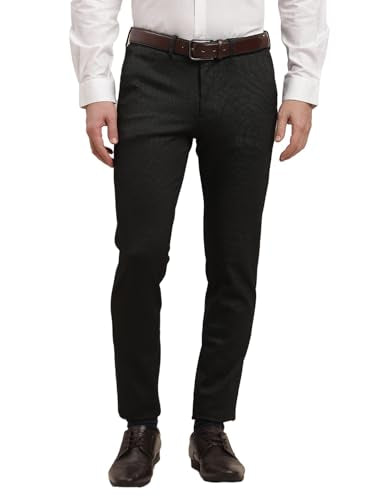 Turtle Men Cotton Stretch Black Solid Ultra Slim Fit Formal Trouser