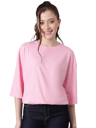 KOTTY Womens Cotton Blend Solid Oversized T-Shirts