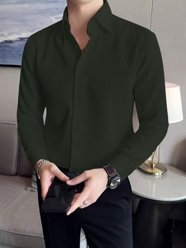 Greciilooks MenS Formal Button Down Shirt  Slim Fit Office Wear ShirtS For Men | Textured Long Sleeve Cotton Blend | Business