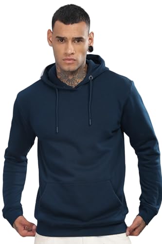 ADRO Men's Cotton Neck Hooded Sweatshirt (H24-M-PLN-SB_Teal