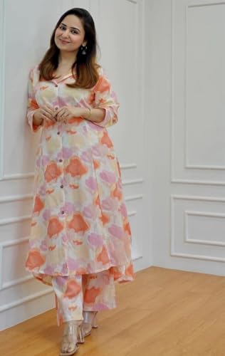 Greciilooks Rayon Standard Length Formal Travel Floral Printed Ethnic Co-Ord Kurta Set For Women (Available In 2Xl And 3Xl) (Gl-