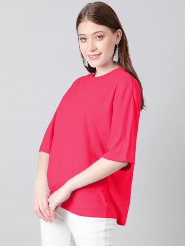 KOTTY Womens Cotton Blend Solid Oversized T-Shirts