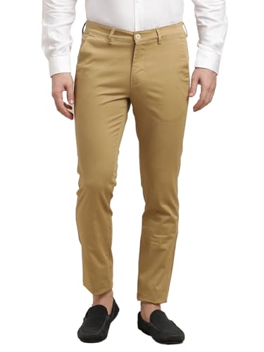 Turtle Men Cotton Stretch Narrow Fit Printed Dark Beige Flat Front Casual Trouser || Pant || Mens Trouser
