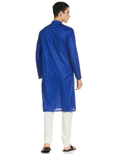 Manyavar Blue Cotton Self Design Casual Kurta Set For Men