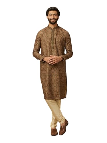 Manyavar Green Blended Viscose Digital Print | Embroidery Kurta Pyjama Set