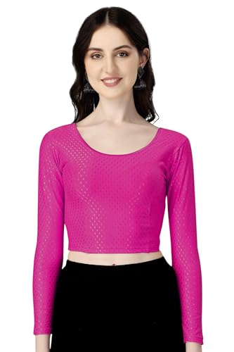 Shiv Textiles Round Neck Dobby Cotton Lycra Stretchable Elbow Sleeve Readymade Saree Blouse For Women Stylish (Pinkfree Size Ful