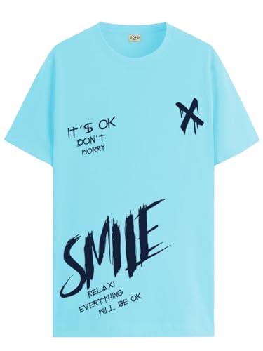 ADRO Mens Smile Printed Cotton T-Shirt_RN24-L2-SMILE-MI-XL Mint