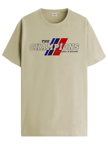 ADRO Men's Graphic Printed 100% Cotton T-Shirt - Regular Fit, Printed T-Shirts for Men (RN24-CMP-BE_Beige_XL)