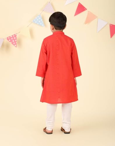 Fabindia BoyS Cotton Printed Regular Kurta (1037849Coral_Coral