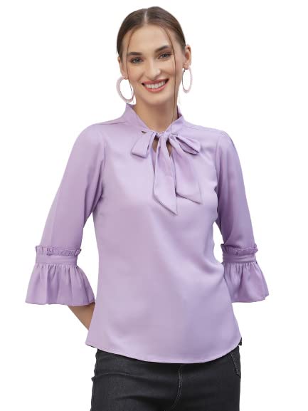 Style Quotient Women Solid Lilac Polymoss Regular Smart Casual Top