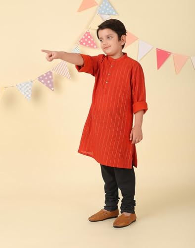 Fabindia BoyS Cotton Printed Regular Fit Kurta (1038807Rust_Orange