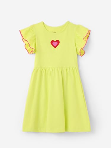 The Souled Store Bloom Girls Round Neck Short Sleeves Green Embroidered Knee Length Cotton Dresses (2-8 Yrs)