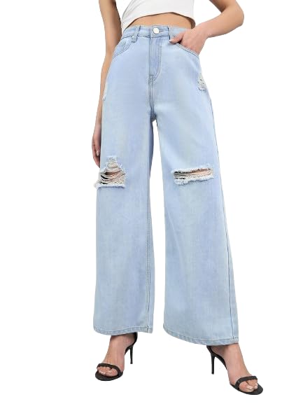 Style Quotient Women Light Blue Wide Leg High Rise Jeans