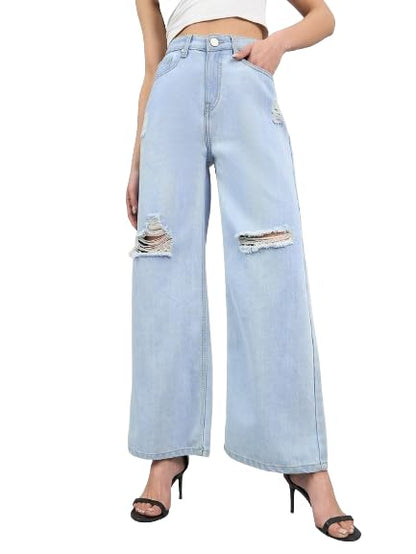 Style Quotient Women Light Blue Wide Leg High Rise Jeans